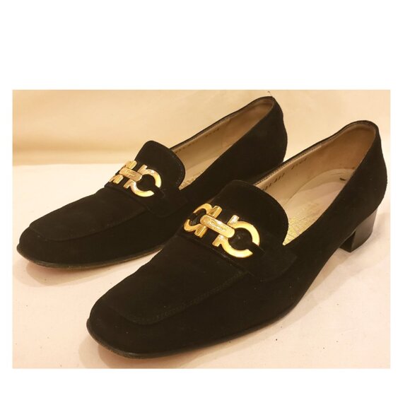 Salvatore Ferragamo Black Leather/Suede Heeled Pumps Size-8.5 AAAA Made in Italy - Picture 1 of 9